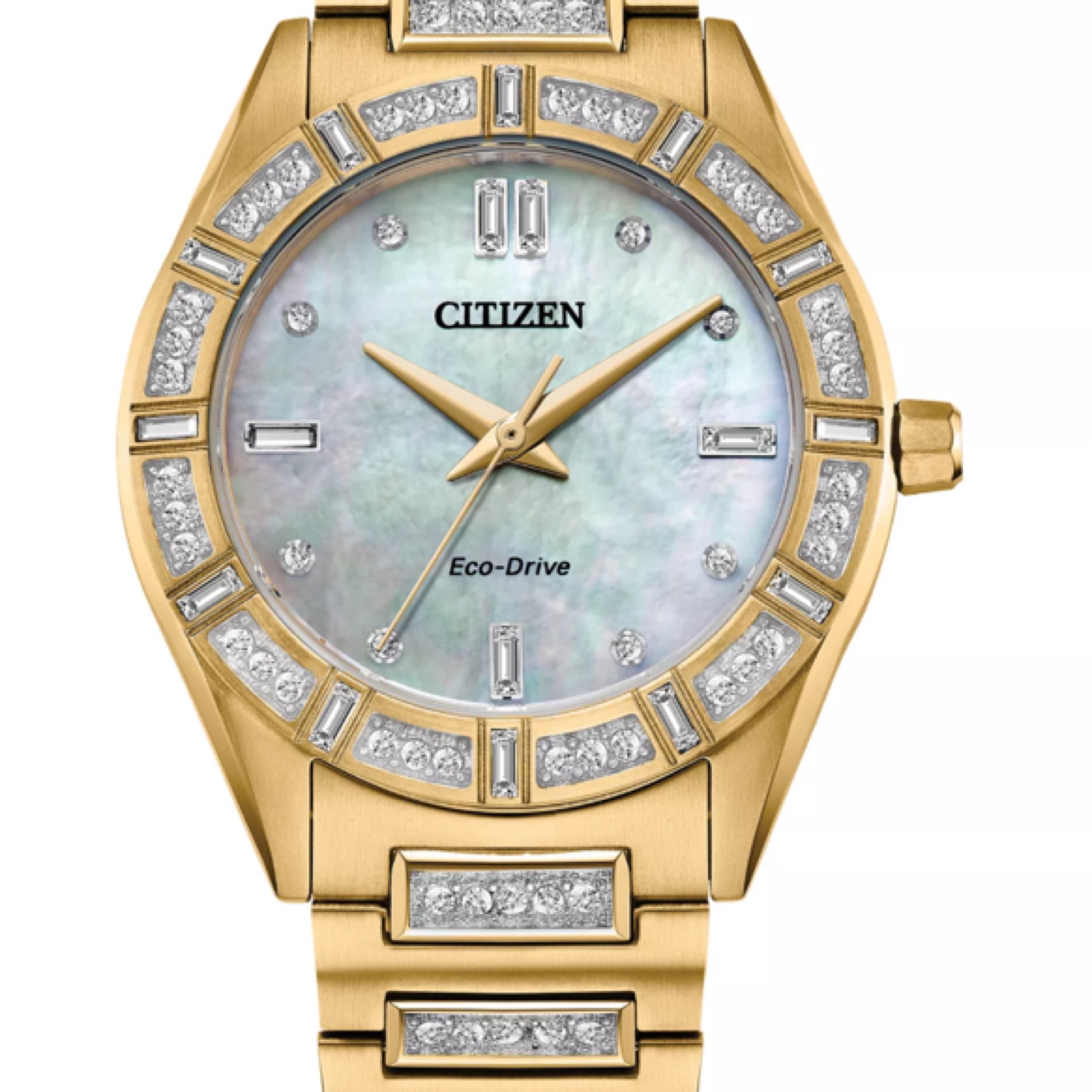 Eco-Drive Women's Crystal Gold-Tone Stainless Steel Bracelet Watch 34mm -EM1022-51D