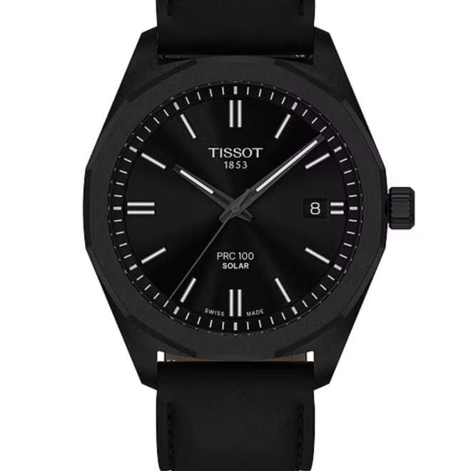 Tissot Men's PRC 100 Solar Solar Quartz Automatic Black Leather Strap Watch- T151.422.36.051.00