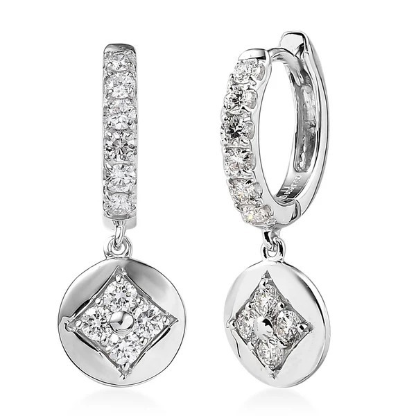 .925AG 0.75ctw Round Brilliant Cut Lab Grown Diamond Huggie with Drop Earrings