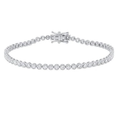 14k WG 8.1g 2.00ctw Round Brilliant Cut Lab Grown Diamond Bezel Set Essentials Tennis Bracelet