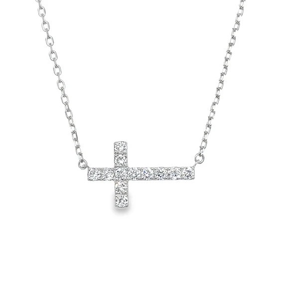 .925AG 0.50ctw Round Brilliant Cut Lab Grown Diamond East-West Cross Essentials Necklace