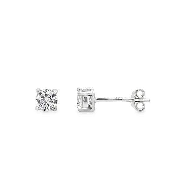 .925AG 1.00ctw Round Brilliant Cut Lab Grown Diamond 4-Prong Basket Essentials Stud Earrings