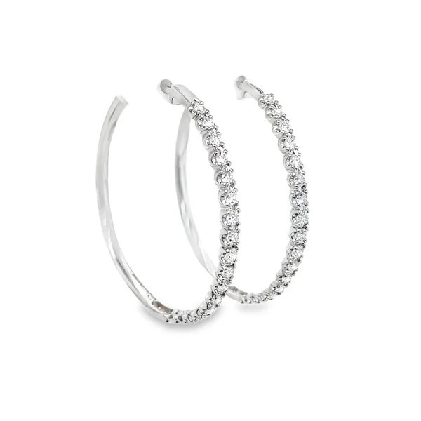 14k WG 11.7g 2.00ctw Round Brilliant Cut Lab Grown Diamond Buttercup Set Outside Only Push Release Hoops