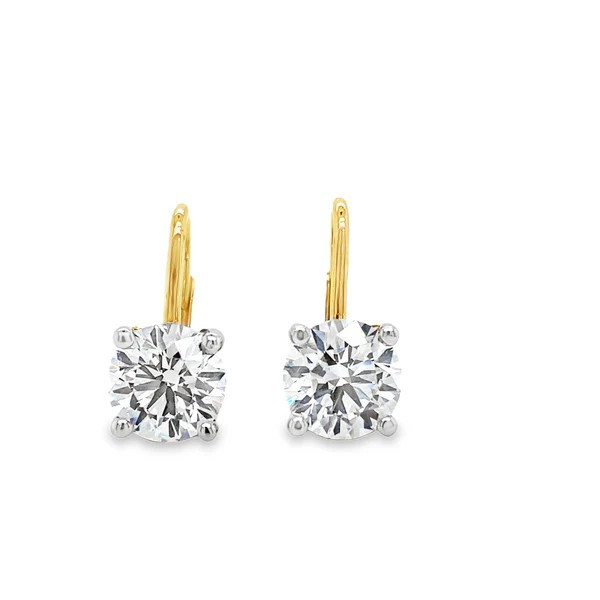 14k YG 4.9g 6.00ctw Round Brilliant Cut Lab Grown Diamond Solitaire Leverback Earrings