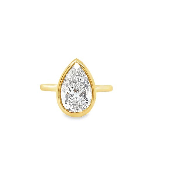14k YG 3.7g 3.00ctw Pear Shape Lab Grown Diamond Bezel Set Ring