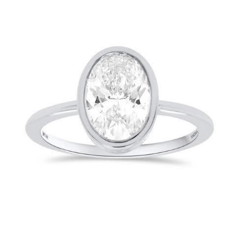 14k WG 2.00ctw Oval Cut Lab Grown Diamond Solitaire Bezel Set Essentials Ring